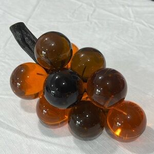Lucite Acrylic Amber Orange Grapes on Driftwood 8” Long Vintage 60s Mid-century